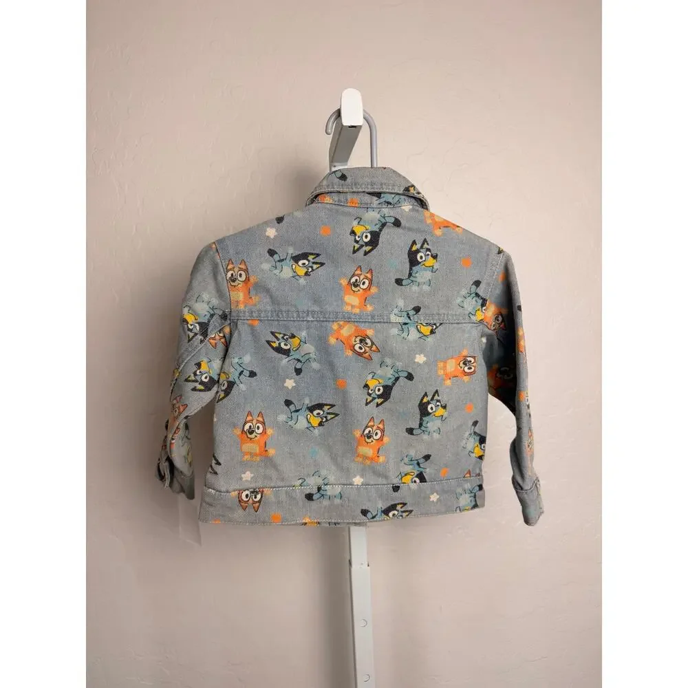 Bluey Toddler Denim Jacket 18 Months Character Print Button Front NWOT